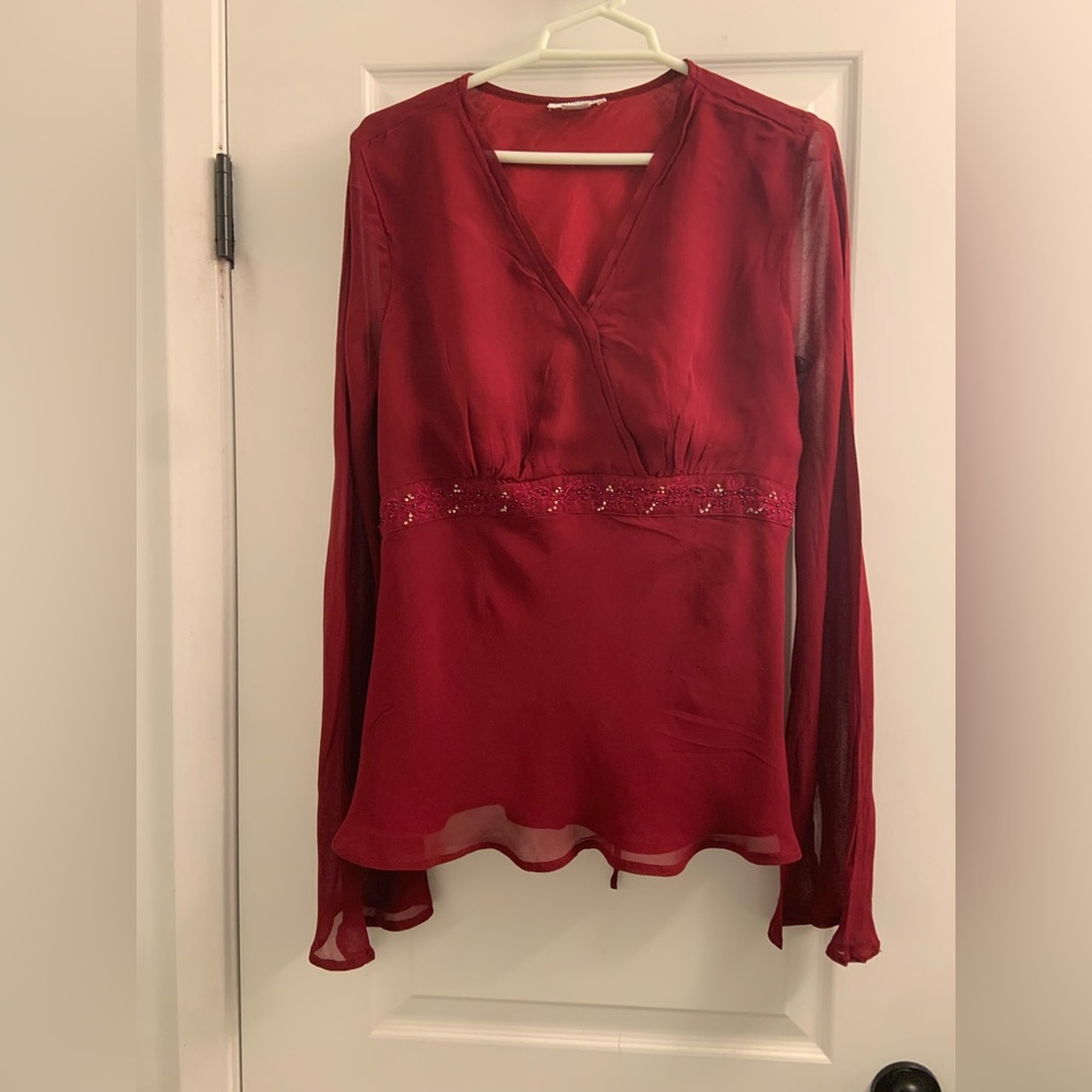 Motherhood Deep Red V-Neck Blouse